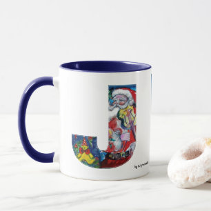 CHRISTMAS J SCHREIBEN / SANTA MIT VIOLIN MONOGRAMM TASSE