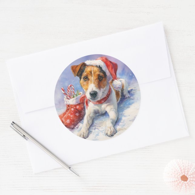  Christmas Jack Russell Round Sticker (Umschlag)
