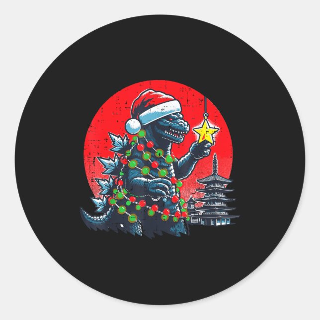 Christmas Japanese Monster Santa Star Xmas Women K Runder Aufkleber (Vorderseite)