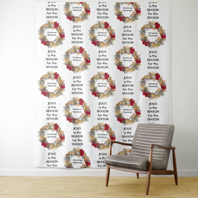 Christmas | JESUS REASON SAASON | Feierlicher Kran Wandteppich (Beispiel)