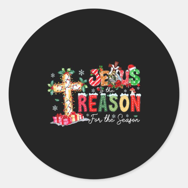 Christmas Jesus Reason Season Xmas Christian Men W Runder Aufkleber (Vorderseite)