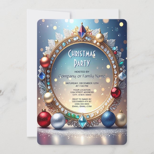 Christmas Jewel Frame Holiday Party Invitation Einladung (Vorderseite)