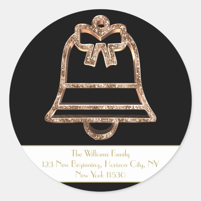 Christmas Jingle Bell Black und White Gold Script Runder Aufkleber (Vorderseite)