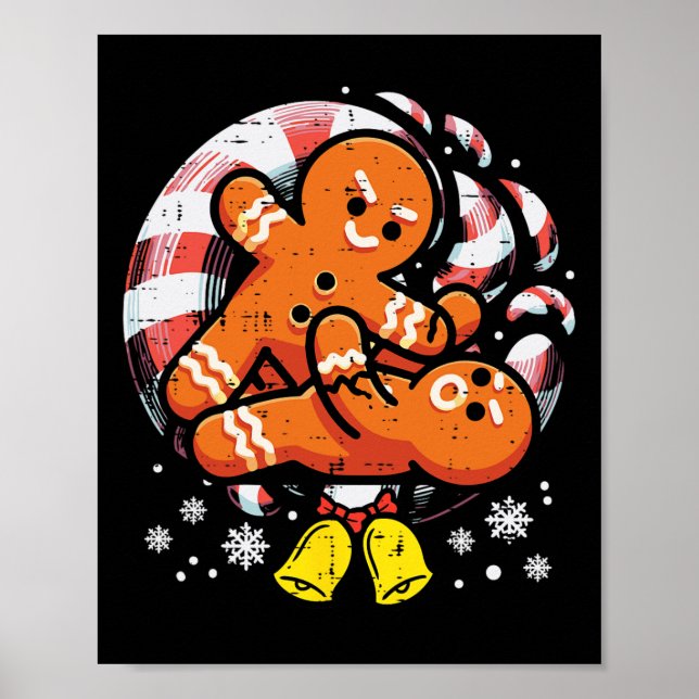 Christmas Jiu Jitsu Gingerbread Xmas Bjj Wrestling Poster (Vorne)