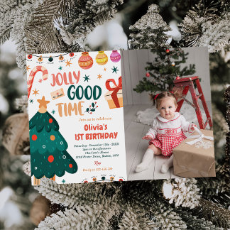 Christmas Jolly Good Time 1. Geburtstag Foto Einladung