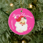 Christmas Jolly Santa Claus Pink Persönliches Foto Keramik Ornament<br><div class="desc">Ein fröhlich altes,  rosa Weihnachtsgeschmack. Ändern Sie einfach den Namen und das Datum und ersetzen Sie das Platzhalter-Image durch Ihr eigenes Foto. Eine lustige Erinnerung an Weihnachten.</div>