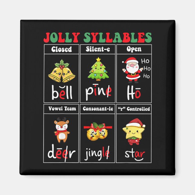 Christmas Jolly Syllables Teacher Students Funny S Magnet (Vorne)