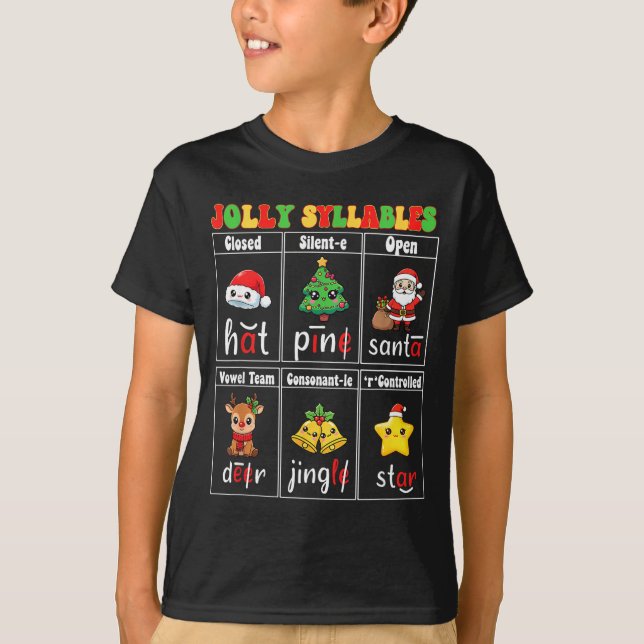 Christmas Jolly Syllables Teacher Students Funny S T-Shirt (Vorderseite)