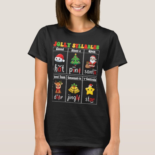 Christmas Jolly Syllables Teacher Students Funny S T-Shirt (Vorderseite)