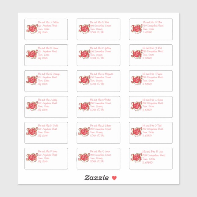 Christmas Joy Bauble Individuelle Name & Adresse Aufkleber (Blatt)