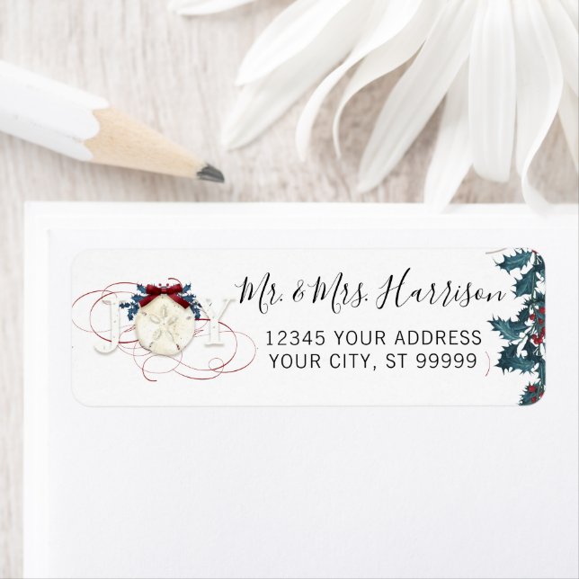 Christmas Joy Beach Sand Dollar Red Holly Script (Insitu)