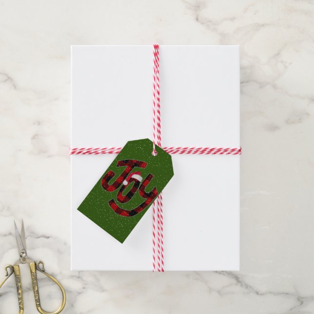 Christmas Joy Buffalo Kariert Geschenkanhänger (Mit Garn)