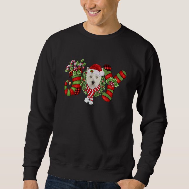 Christmas Joy Dwarf Stocking West Highland White T Sweatshirt (Vorderseite)