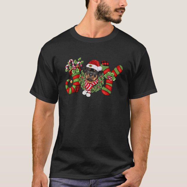 Christmas Joy Dwarf Strumpf Rottweiler T-Shirt (Vorderseite)