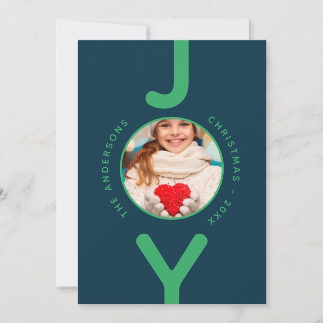 Christmas Joy Foto Blau Grün einfache Karte (Vorderseite)