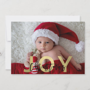 CHRISTMAS JOY Gold Foil & Black Modern Foto Feiertagskarte
