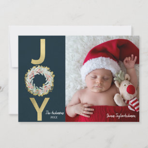 CHRISTMAS JOY Gold Foil Modernes zweiseitiges Foto Feiertagskarte