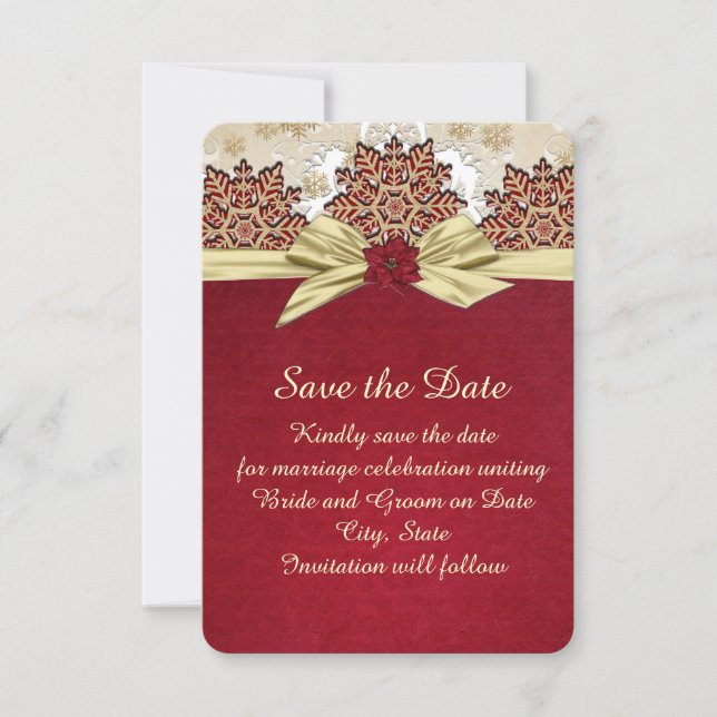 Christmas Joy Gold Ribbon Save the Date (Vorderseite)