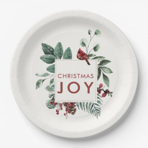Christmas Joy Kardinal Bird Berries Pappteller