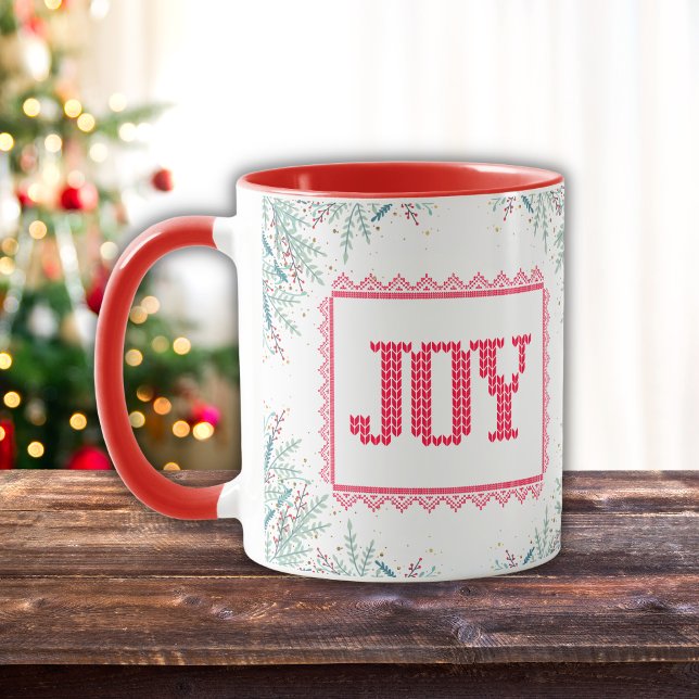 Christmas Joy Red Strick Mistletoe Watercolor Tasse (Von Creator hochgeladen)