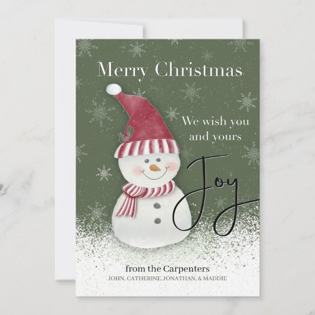 Christmas Joy Snowman Personalisiert Karte (Vorderseite)