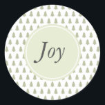 Christmas Joy Tree Pattern Sage Green Runder Aufkleber<br><div class="desc">Weihnachtsbaum Muster Grün mit dem Text 'Joy' in der modernen Typografie. Wenn Sie Hilfe benötigen,  kontaktieren Sie uns bitte über unseren Shop.</div>