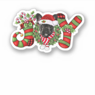 Christmas Joy Zwarf Strumpf Black French Bulldog Aufkleber
