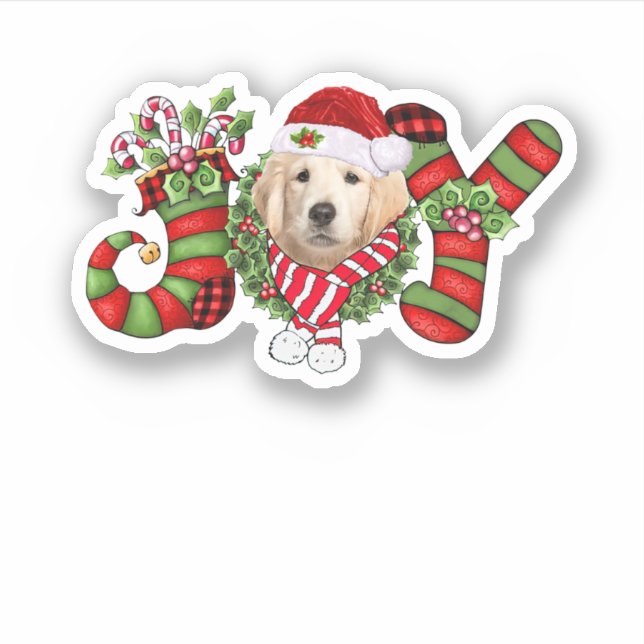 Christmas Joy Zwarf Strumpf Golden Retriever Aufkleber (Vorderseite)
