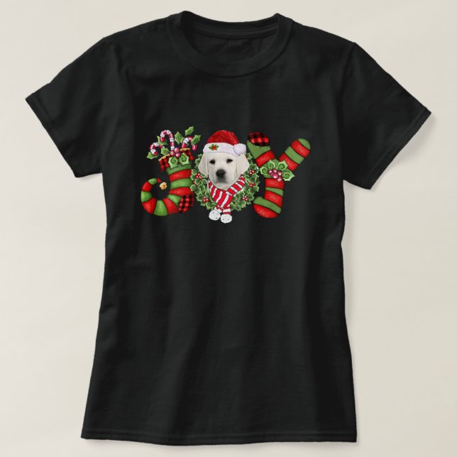 Christmas Joy Zwarf Strumpf White Labrador T-Shirt (Design vorne)