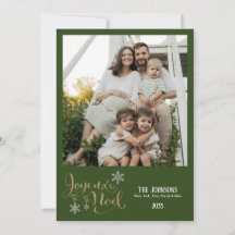 Christmas Joyeux Noel Snowflakes Green Plaid 