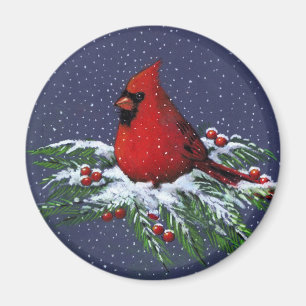 CHRISTMAS: KARDINAL: BIRD: ART MAGNET