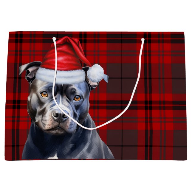 Christmas Kariert Bluenose Pitbull Dog Lover Große Geschenktüte (Vorderseite)
