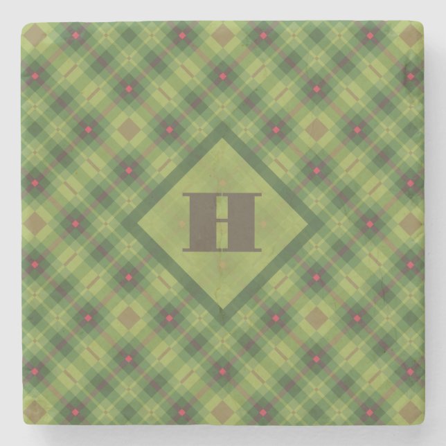 Christmas Kariert Green Preppy Monogram Steinuntersetzer (Vorderseite)