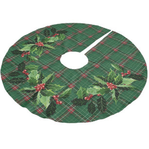 Christmas Kariert Scottish Red auf Green Polyester Weihnachtsbaumdecke