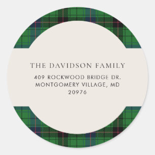 Christmas Kariert Tartan Green Custom Address Runder Aufkleber