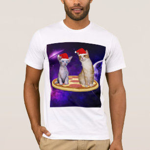 CHRISTMAS KATZE IM RAUM PIZZA-T - SHIRT