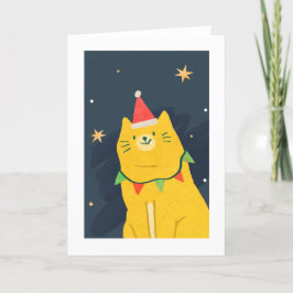 CHRISTMAS KATZE IN Weihnachtsmannmütze Faltenkarte Feiertagskarte