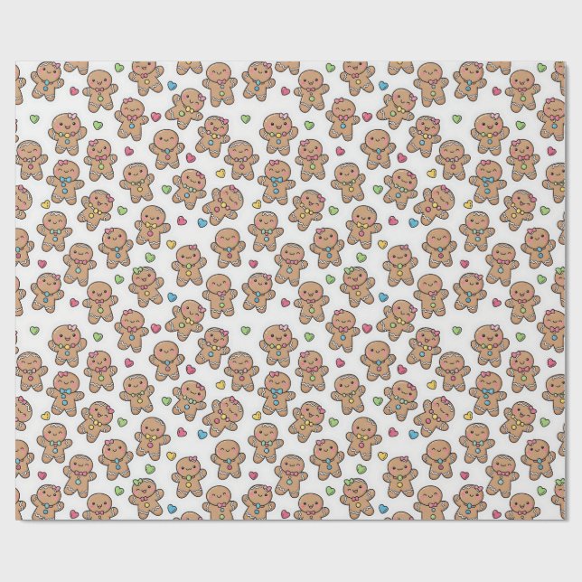 Christmas Kawaii Gingerbread Men Wrapping Paper Geschenkpapier (Flach)