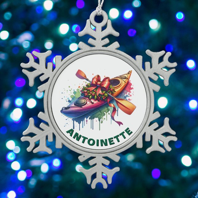 Christmas Kayak Individuelle Name Schneeflocken Zinn-Ornament (Von Creator hochgeladen)