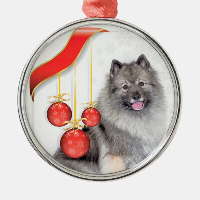 Christmas Keeshond Ornament Aus Metall (Vorne)