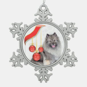 Christmas Keeshond Schneeflocken Zinn-Ornament