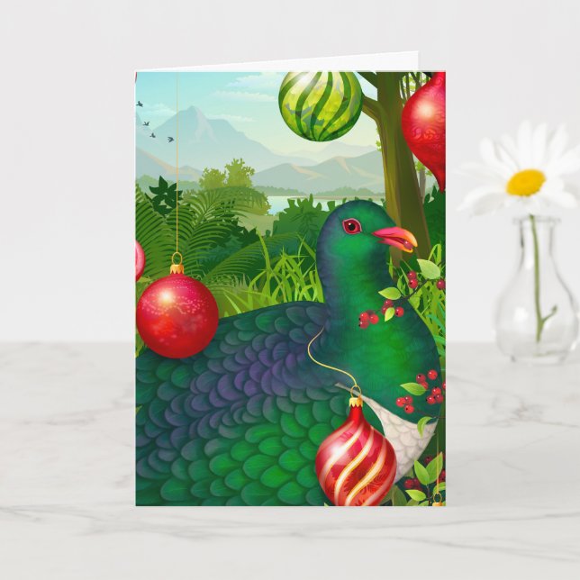 Christmas Kereru Postcard Karte (Kleine Pflanze)