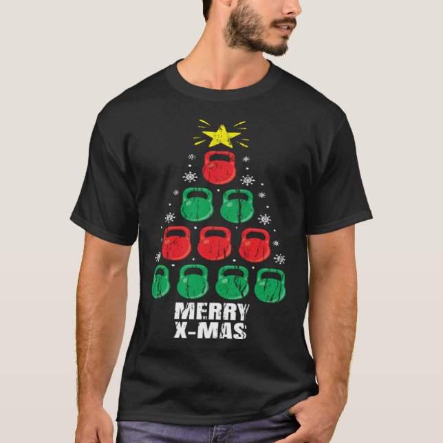 Christmas Kettlebells Tree Holiday  Workout T-Shirt (Vorderseite)