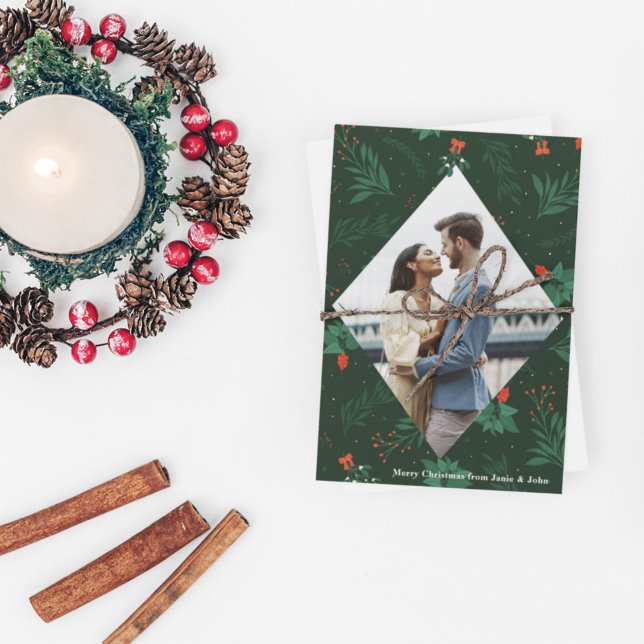 Christmas Kiss Mistletoe Romantic Foto Diamond Postkarte (Von Creator hochgeladen)