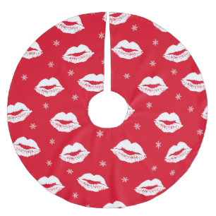 Christmas Kiss Red White Gemustert Polyester Weihnachtsbaumdecke