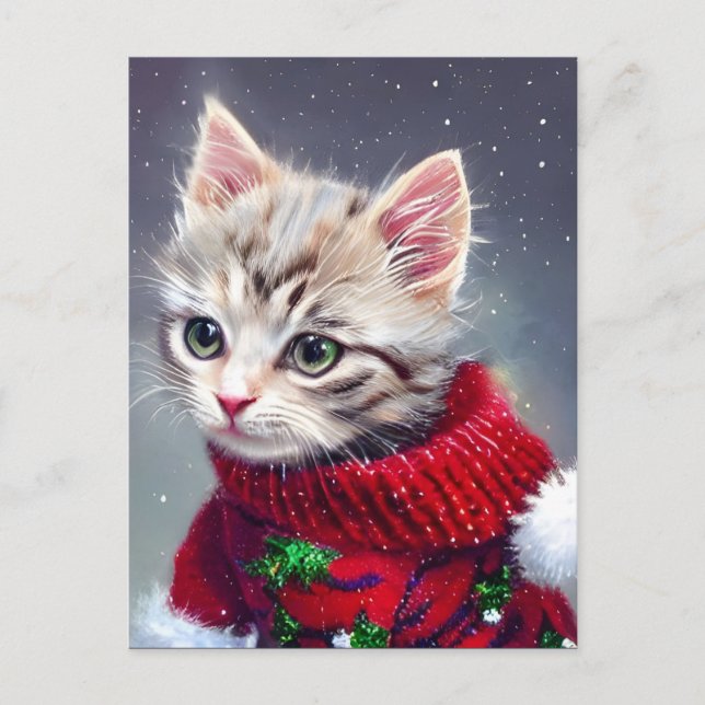 Christmas Kitten Gruß Urlaub Postkarte (Vorderseite)