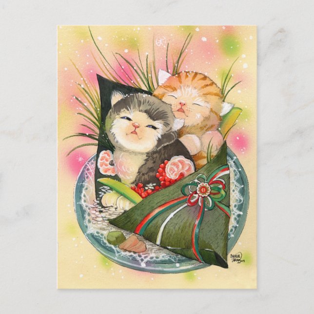 Christmas Kitten Handroll Feiertagspostkarte (Vorderseite)