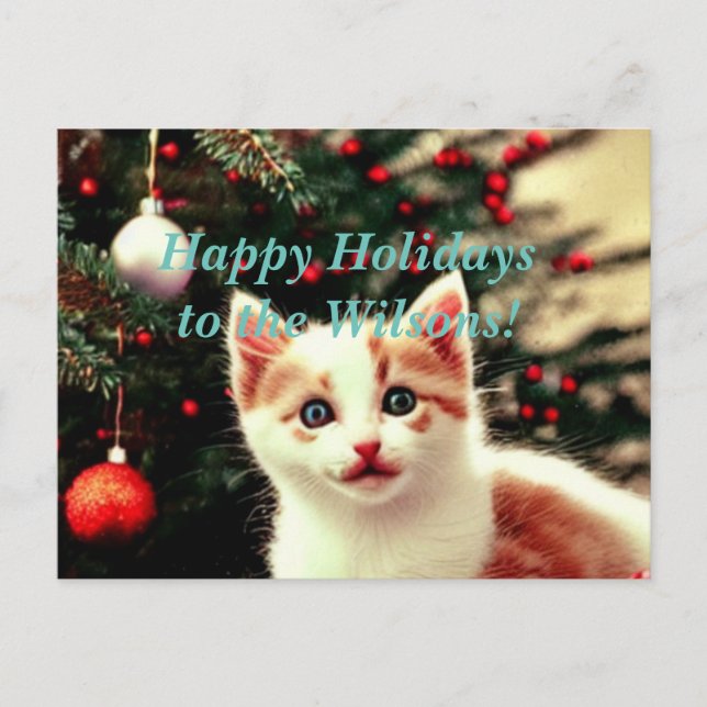 Christmas Kitten Happy Holidays Postcard Feiertagspostkarte (Vorderseite)