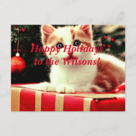 Christmas Kitten Happy Holidays Postcard Feiertagspostkarte