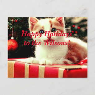Christmas Kitten Happy Holidays Postcard Feiertagspostkarte